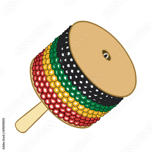 Brazilian musical instrument afoxe made of wood and beads. Isolated on transparent background.