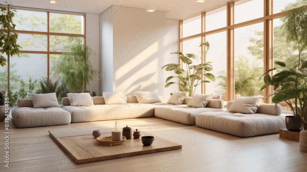 Fototapeta premium Modern Living Room With Sectional Sofa and Natural Light