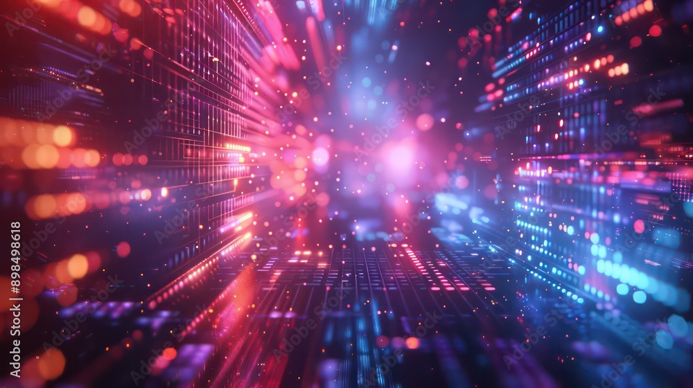Obraz premium Stunning Digital Light Bokeh Art, Neon Glow and Tech Vibes