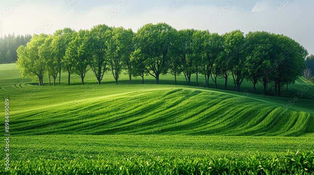 Serene Landscape of Lush Green Fields and Trees Serene Landscape of Lush Green Fields and Trees