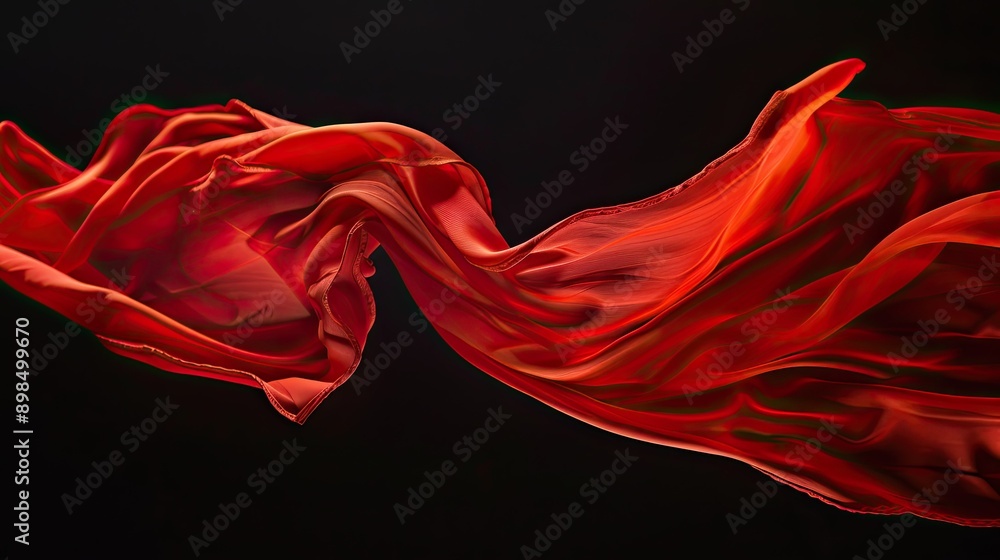 Artistic shot of red silk material moving through the air on a black background. Artistic shot of red silk material moving through the air on a black background.