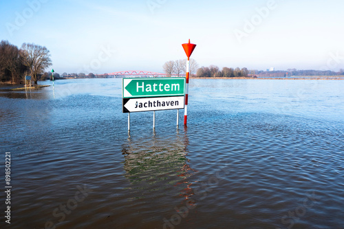 Hattem Haven IJssel Hoog Water Blauwe Lucht Drone. High quality photo photo