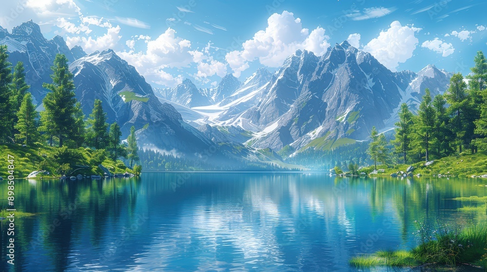 Majestic Mountain Lake with Stunning Snow-Capped Peaks and Serene Reflection Majestic Mountain Lake with Stunning Snow-Capped Peaks and Serene Reflection