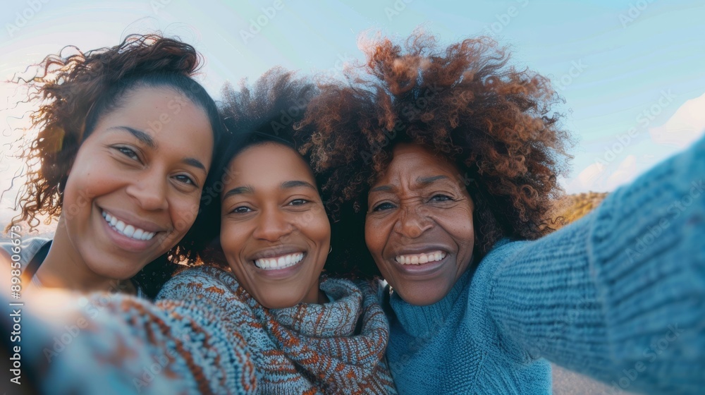 Happy family, girl's selfie with mother and grandmother outdoors. Bali vacationing women relax, interact, and embrace for photos. Happy family, girl's selfie with mother and grandmother outdoors. Bali vacationing women relax, interact, and embrace for photos.