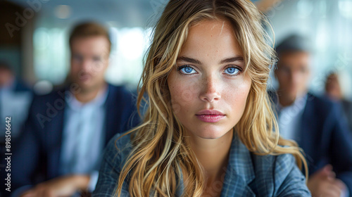 Wallpaper Mural Breaking the Glass Ceiling: Businesswoman Facing Workplace Inequality in Boardroom Among Male Colleagues Torontodigital.ca