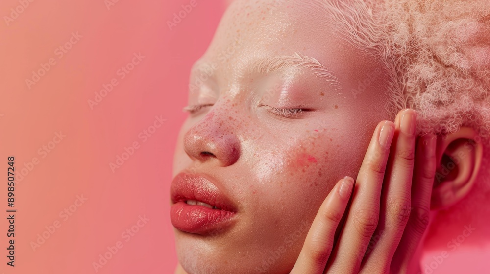 Cosmetics, morning ritual, dermatology, and girl in studio. Confident women, grooming suggestions, smooth or clear skin on backdrop Cosmetics, morning ritual, dermatology, and girl in studio. Confident women, grooming suggestions, smooth or clear skin on backdrop