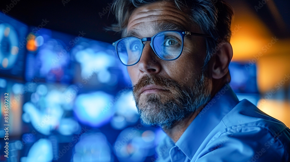 Cybersecurity Analyst Monitoring Threats on Large Screen for Proactive Defense Measures Cybersecurity Analyst Monitoring Threats on Large Screen for Proactive Defense Measures