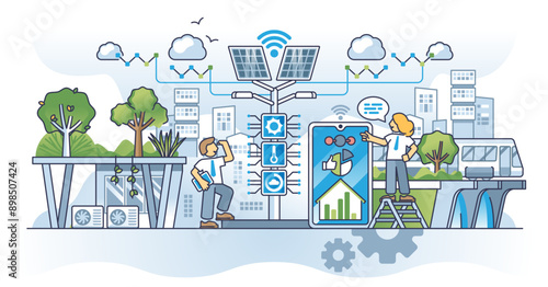 Data driven carbon accountability with CO2 data automation outline concept, transparent background. Technological control and monitoring.