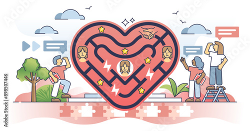 Empathy and emotional intelligence in social leadership outline concept, transparent background. Relationship management and understanding about mind process illustration.