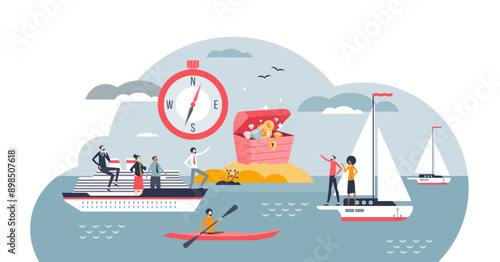 Wealth management and financial business profit searching tiny person concept, transparent background. Journey to search finance independence and success illustration.