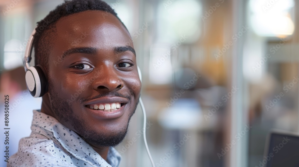 Call center, black man, and contact us worker in crm, consultancy, and telemarketing office. Innovation businessman, receptionist, or communication worker smiling. Call center, black man, and contact us worker in crm, consultancy, and telemarketing office. Innovation businessman, receptionist, or communication worker smiling.