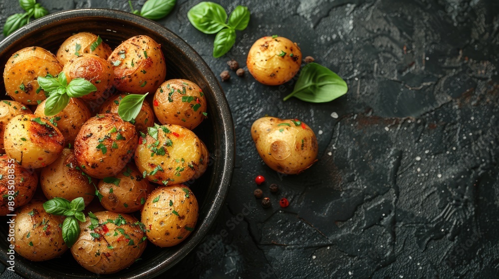 A bowl of potatoes with a bunch of parsley on top A bowl of potatoes with a bunch of parsley on top