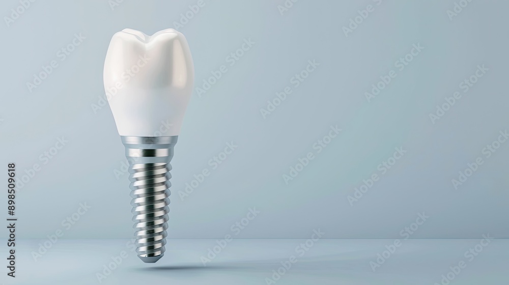 A dental implant crown with a screw-like base on a blue background A dental implant crown with a screw-like base on a blue background