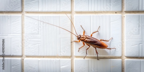Cockroach crawling on white tile wall AI-Generated Content