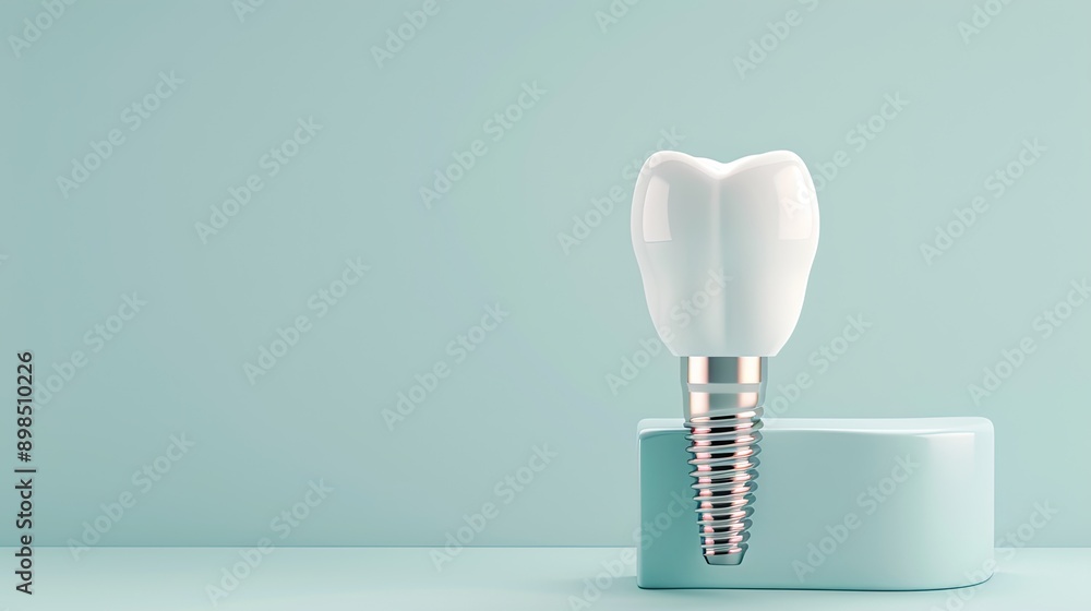 A dental implant crown with a screw-like base on a blue background A dental implant crown with a screw-like base on a blue background