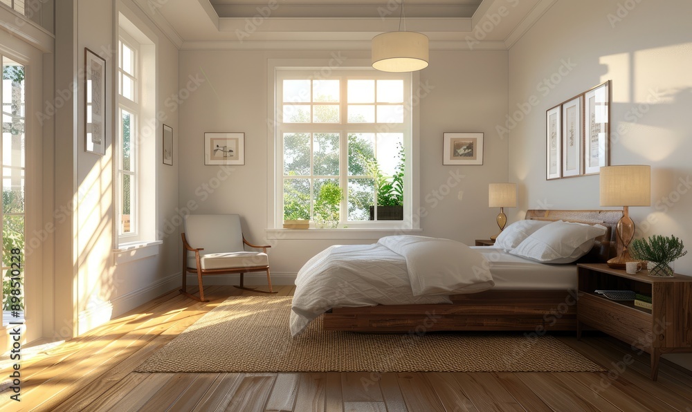 Modern Bedroom Interior Design With a Wooden Floor and Large Windows Modern Bedroom Interior Design With a Wooden Floor and Large Windows