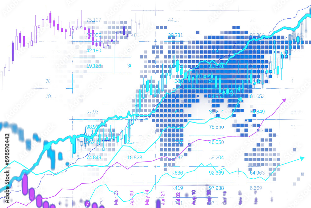 A collection of colorful financial graphs and charts on a transparent background. Represents financial data and trading analysis. 3D Rendering A collection of colorful financial graphs and charts on a transparent background. Represents financial data and trading analysis. 3D Rendering