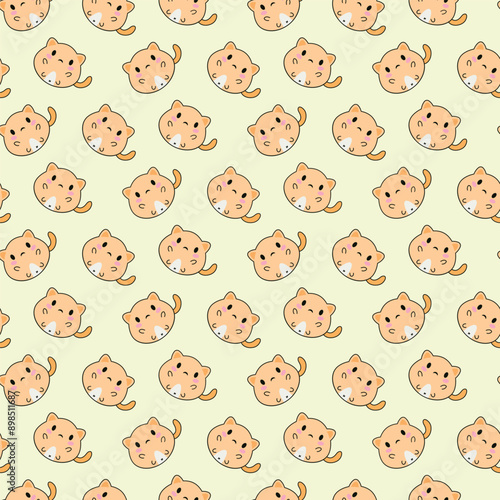 Kawaii mini cat seamless pattern. Funny cat pattern.  Baby clothing.