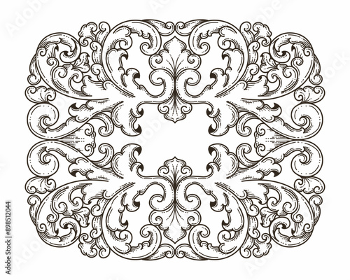 Isolated ornamental design. Ornamental elements for your designs. Black and white colors. Floral carving decoration for postcards, invitations, social media or wedding.