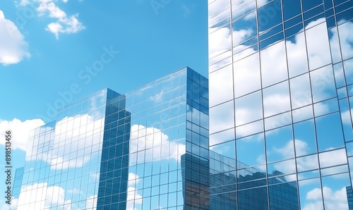 Modern Skyscrapers Reflecting Blue Sky and Clouds