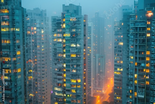 Polluted High-Rise Cityscape: Urban Living Amidst Pollution-Covered Windows