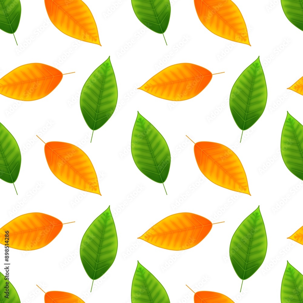 Obraz premium Repeating raster pattern with orange and green beech leaves
