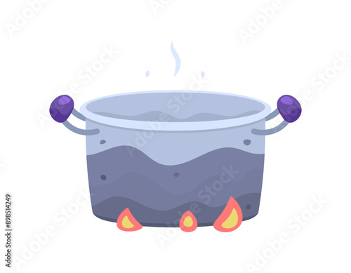 illustration of a pan that is in a burnt condition. pan burnt because it is exposed to fire for too long. goods or items. cooking utensils. place for boiling. flat style design. graphic elements