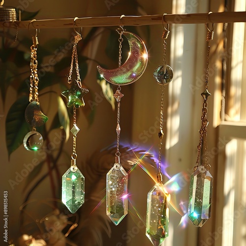 A beautiful set of handmade crystal suncatchers. These would make a perfect gift for any occasion. They are made with high-quality materials and are sure to last for years to come. photo