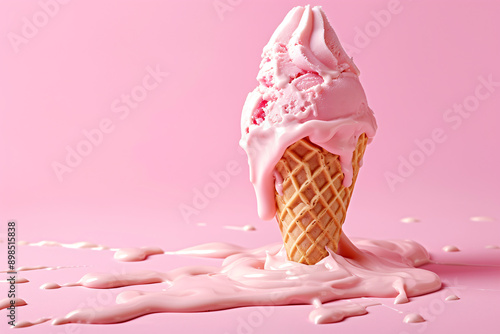 a pink ice cream cone melting photo