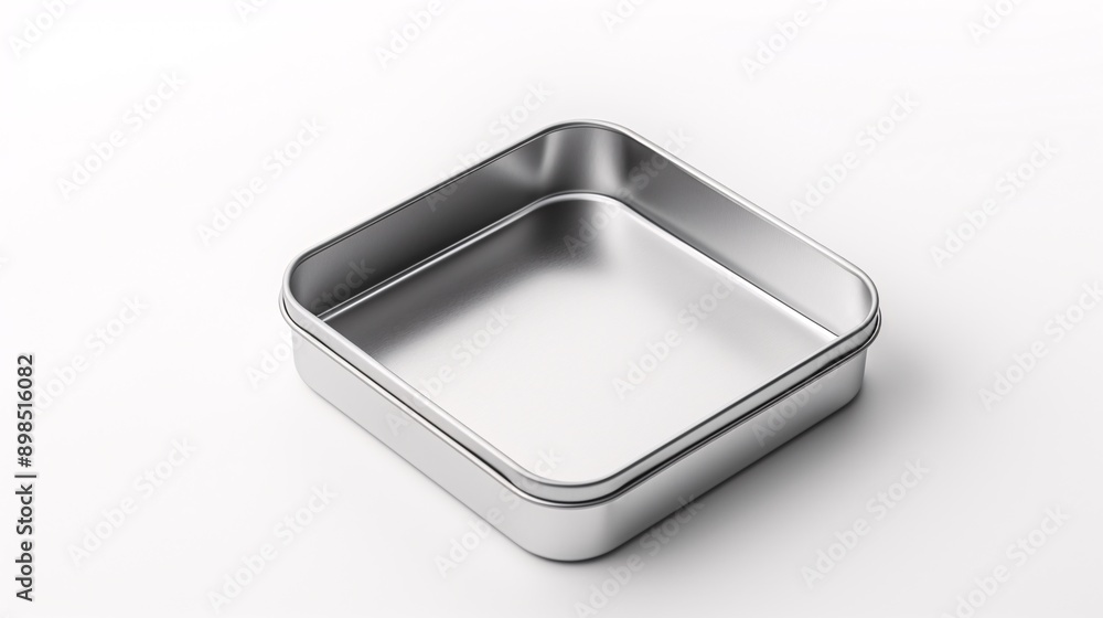 a silver square container with a white background a silver square container with a white background