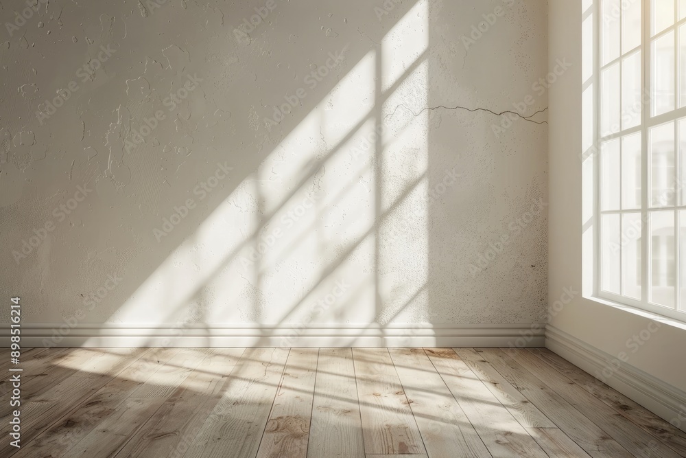 White Empty Wall and Wooden Floor With Sunlight Streaming Through a Window White Empty Wall and Wooden Floor With Sunlight Streaming Through a Window