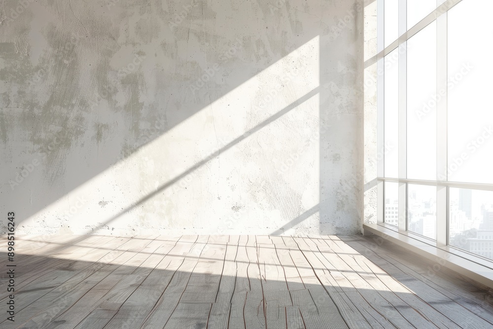 White Empty Wall and Wooden Floor With Sunlight Streaming Through a Window White Empty Wall and Wooden Floor With Sunlight Streaming Through a Window