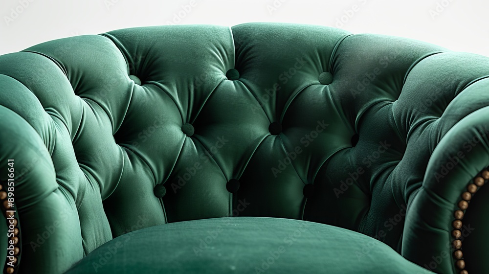 Obraz premium Luxurious green velvet sofa with deep buttoned upholstery providing a comfortable place to sit