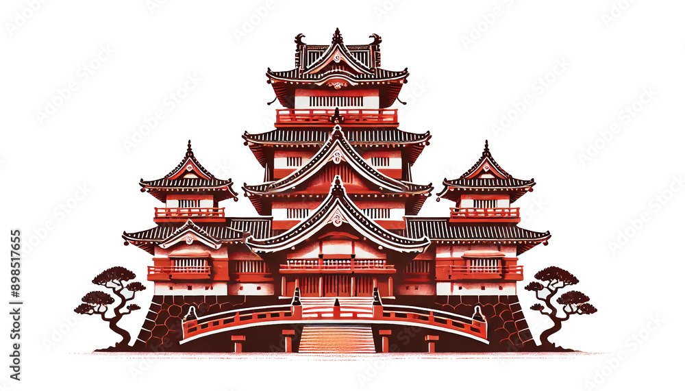 Traditional Japanese Castle with Red Elements Traditional Japanese Castle with Red Elements