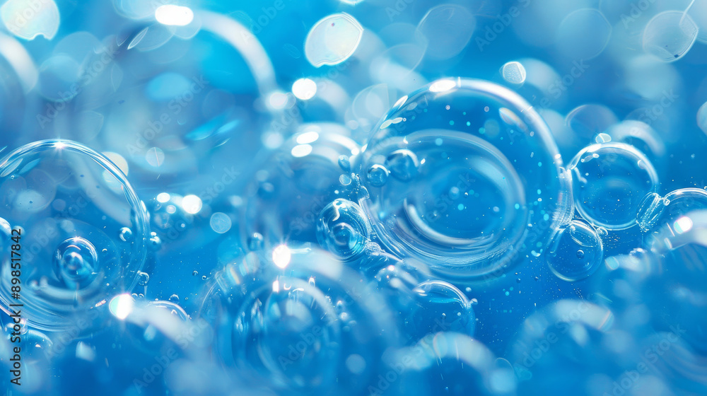 Skin-tightening serum with collagen. Blue, clear, liquid bubbles. Skincare product for a glowing complexion. Skin-tightening serum with collagen. Blue, clear, liquid bubbles. Skincare product for a glowing complexion.