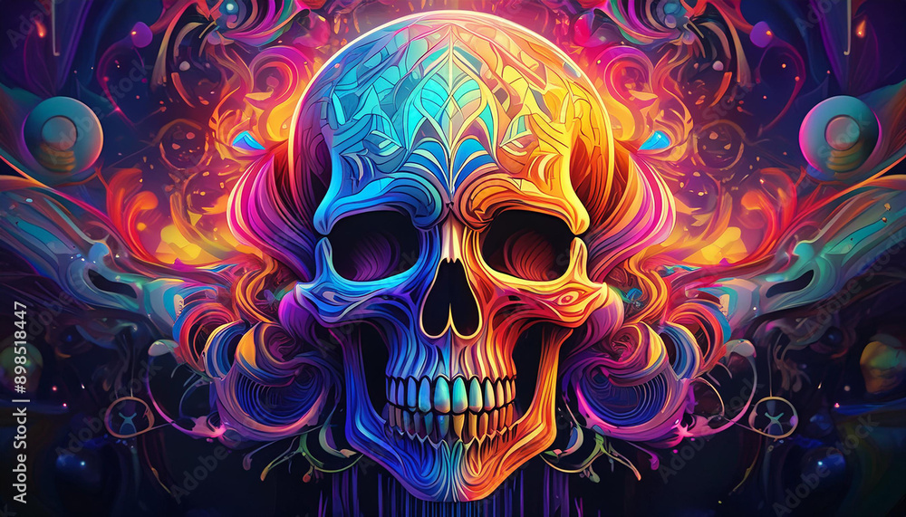 Surrealer Schädel - farbenfrohe psychedelische digitale Kunst Surrealer Schädel - farbenfrohe psychedelische digitale Kunst