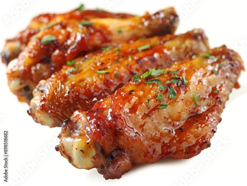 Succulent Glazed Chicken Wing on White Background photo