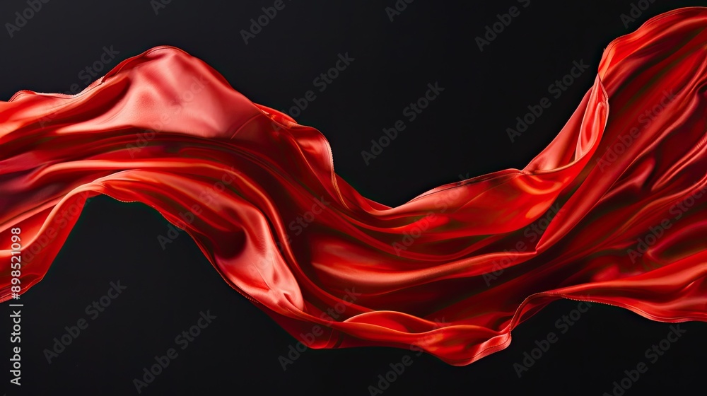 Long red silk cloth elegantly floating on a black backdrop. Long red silk cloth elegantly floating on a black backdrop.