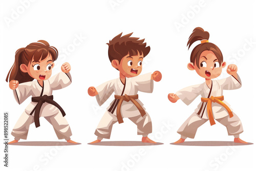 Young Karate Kids Practicing Martial Arts in a Studio photo