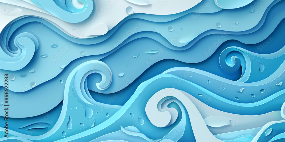 Obraz premium Paper art of blue swirl water. Water splash with blank space. Paper cut and craft style. 
