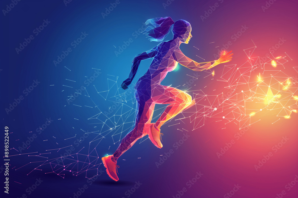 A Runner's Determination: A Colorful Polygonal Illustration of an Athlete Competing in the Paris Olympic Games A Runner's Determination: A Colorful Polygonal Illustration of an Athlete Competing in the Paris Olympic Games