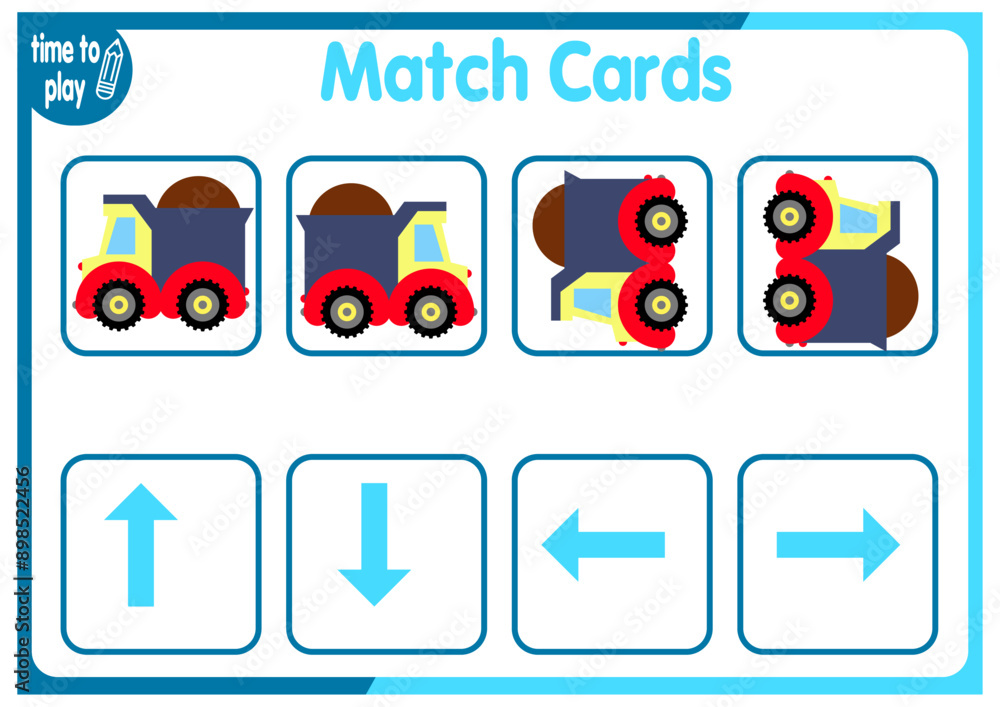 Naklejka premium Educational worksheet for preschool children. Orientation in space. Left and right from top to bottom with cute cartoon cars and ships 