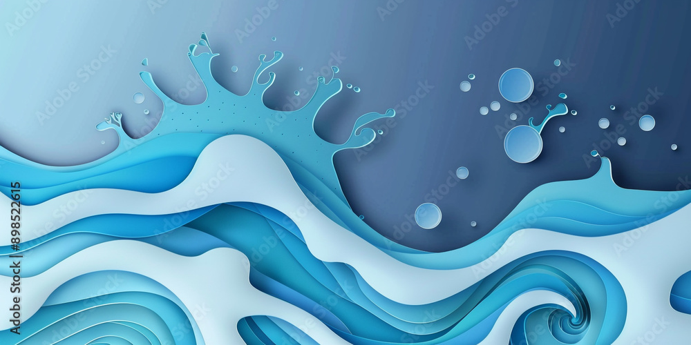 Paper art of blue swirl water. Water splash with blank space. Paper cut and craft style. Paper art of blue swirl water. Water splash with blank space. Paper cut and craft style.