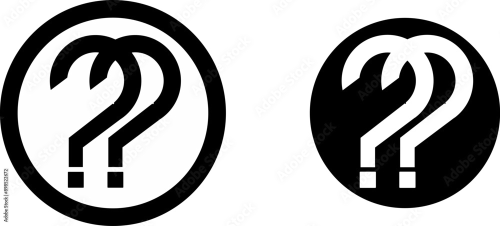 black and white image of a double question mark inside a circle black and white image of a double question mark inside a circle