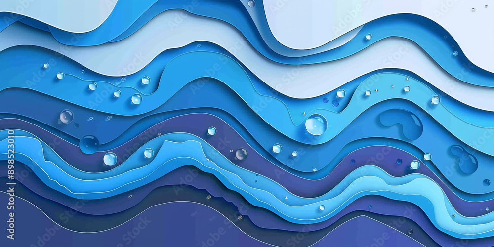 Paper art of blue swirl water. Water splash with blank space. Paper cut and craft style. Paper art of blue swirl water. Water splash with blank space. Paper cut and craft style.