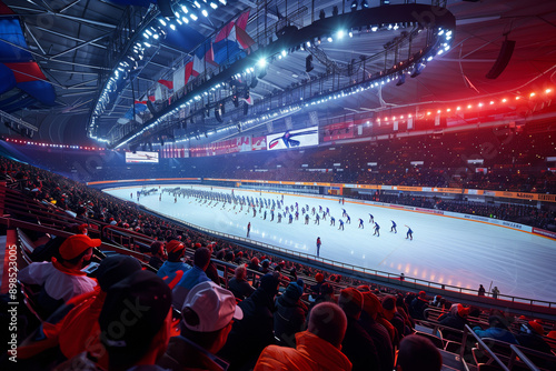 A Sea of Faces Gazing Upon Speed Skaters at the World Short Track Championships photo