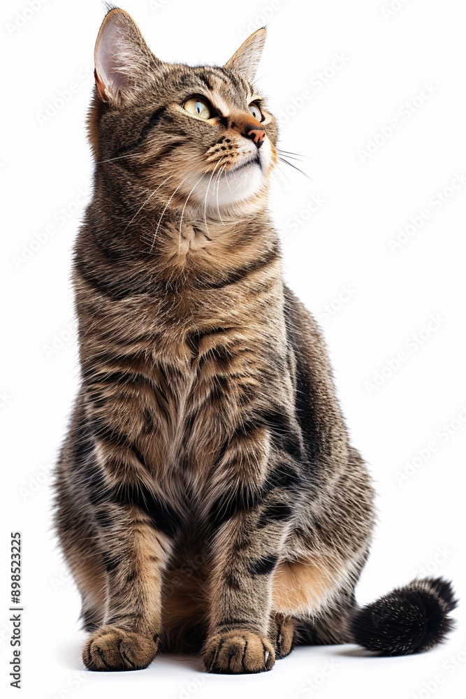 A striking portrait of a tabby cat, showcasing its vivid green eyes and beautiful fur patterns against a clean white background. Perfect for pet lovers. A striking portrait of a tabby cat, showcasing its vivid green eyes and beautiful fur patterns against a clean white background. Perfect for pet lovers.
