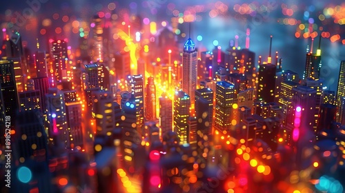 Neon Cityscape 3D Illustration - Futuristic Urban Nighttime Scene