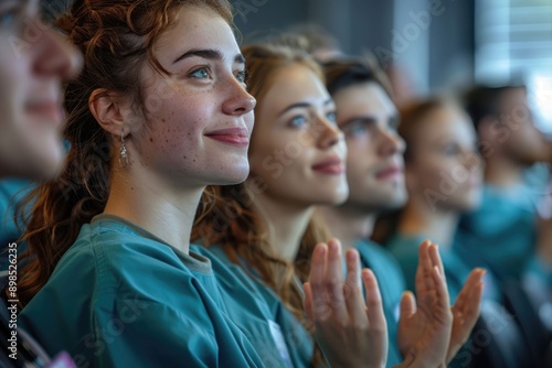 adult european health care workers during educational program in medical school photo