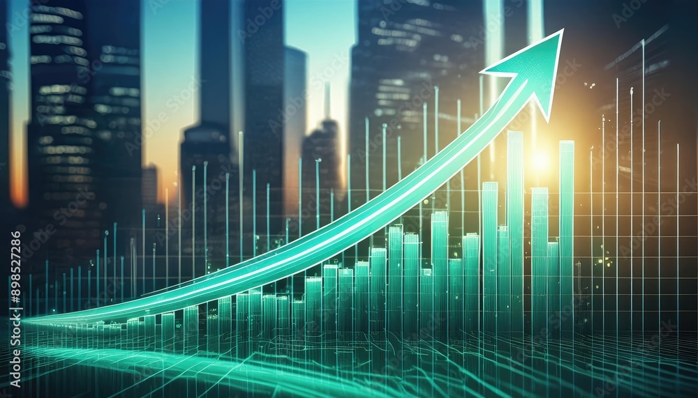 image of a financial chart trending upwards with a prominent teal arrow pointing image of a financial chart trending upwards with a prominent teal arrow pointing